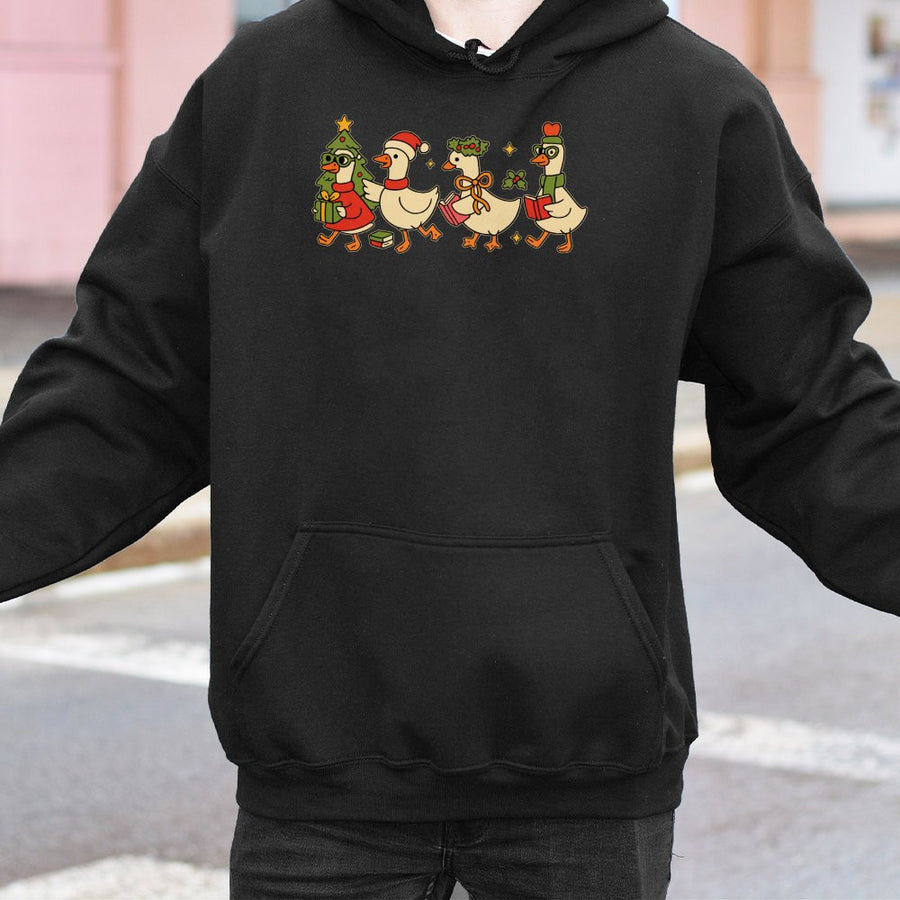 Christmas Duck Hoodie | Retro Teacher Holiday Graphic | Premium Cotton Blend | Funny Winter Gift for Teachers and Students