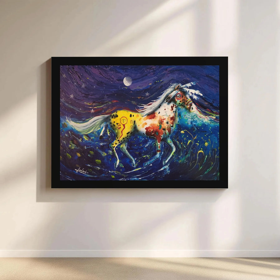 Native American Horse Wall Art | Starry Night Painted Pony Canvas | Gallery Wrapped Premium Decor | Southwest Style Gift for Home Office
