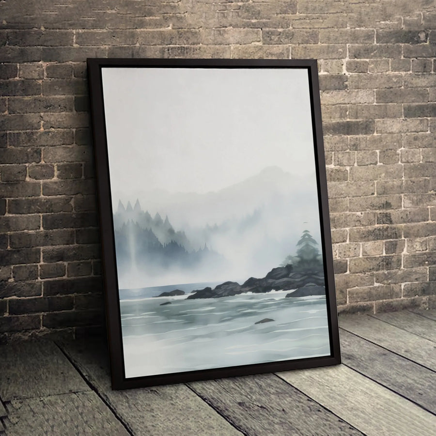 Misty Mountain Landscape Canvas | Foggy Forest Pine Wall Art | Gallery Wrapped Premium Print | Modern Minimalist Home Decor Gift