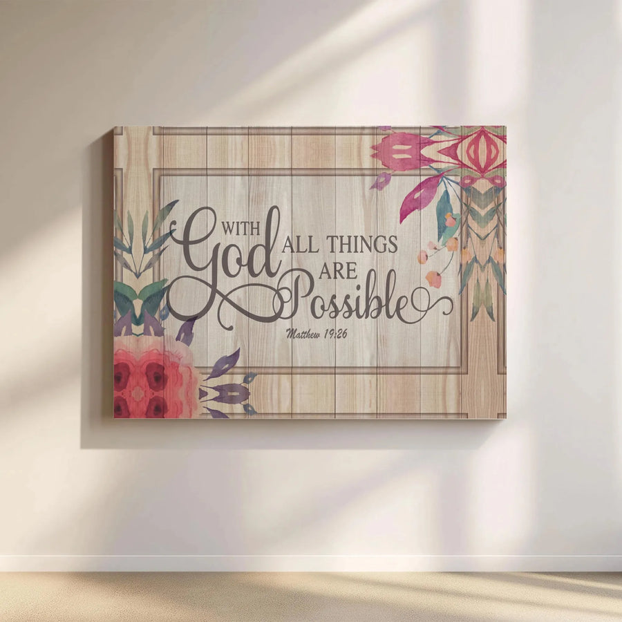 Christian Wall Art Canvas Print | With God All Things Are Possible Matthew 19:26 | Premium Gallery Wrapped Canvas | Inspirational Scripture Decor Gift