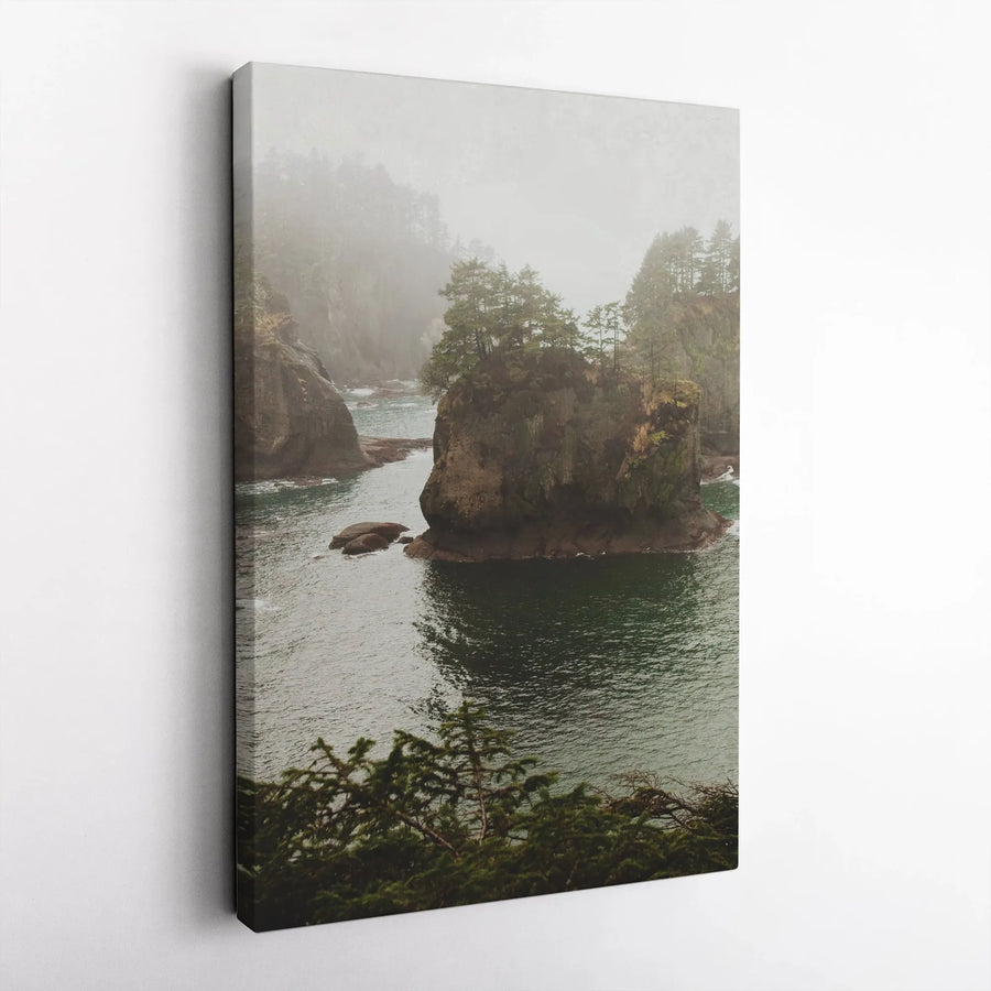 Coastal Landscape Wall Art | Misty Pacific Northwest Sea Stacks | Gallery Quality Canvas Print | Modern Nature Home Decor Gift