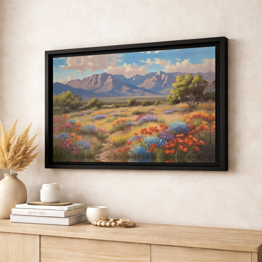Mountain Wildflower Landscape Canvas Art | Colorful Desert Meadow Print | 1.25-Inch Gallery Wrapped Wall Decor | Nature Lover Gift for Home Office