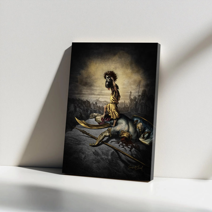 David and Goliath Canvas Wall Art | Dramatic Biblical Illustration | Premium Gallery Wrap Print | Religious Gift for Home Office Decor
