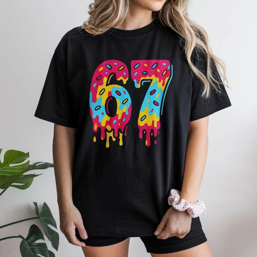 67 Birthday Number T-Shirt | Drip Ice Cream Graphic Design | Premium Cotton Tee | Fun 67th Birthday Gift Idea for Men and Women