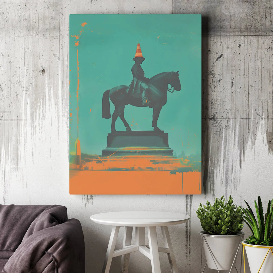 Duke of Wellington Statue Canvas | Glasgow Traffic Cone Art | Premium Gallery Wrapped Decor | Iconic Scottish Landmark Print for Home Office