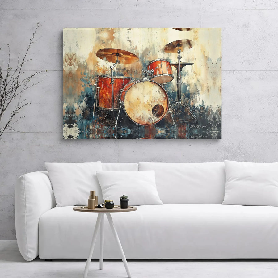 Drum Kit Canvas Wall Art | Abstract Music Instrument Print | Premium Gallery Wrap Decor | Musician Gift For Studio Home Office