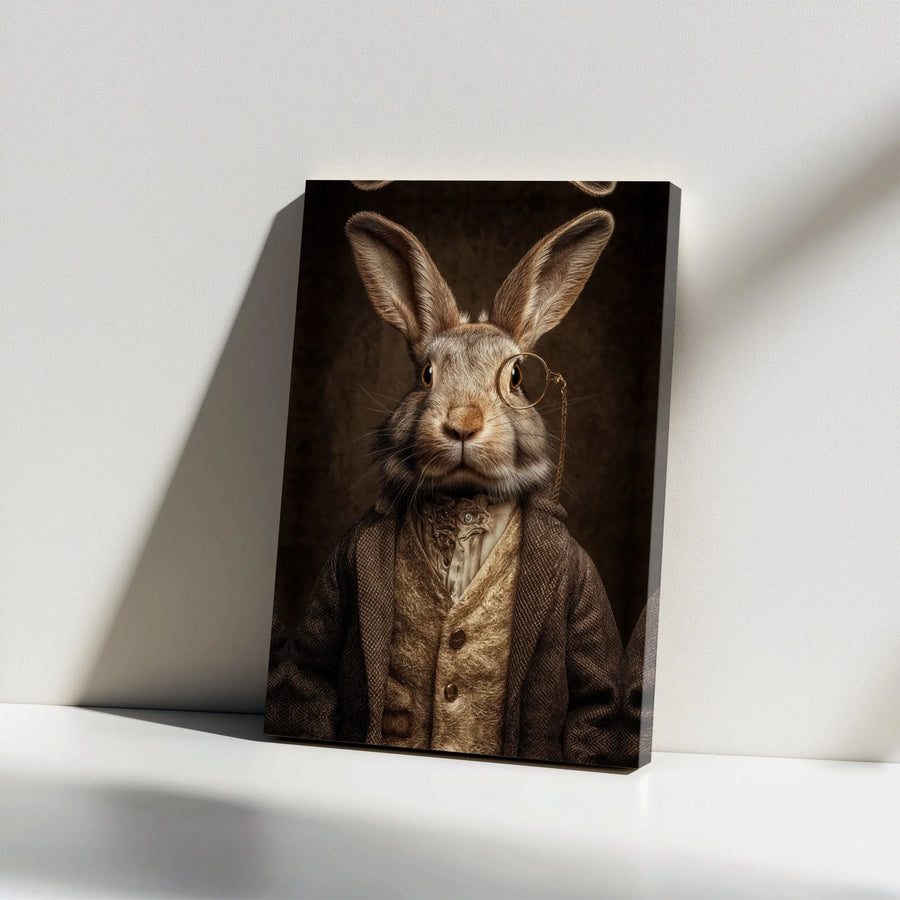 Gentleman Rabbit Canvas Wall Art | Victorian Animal Portrait with Monocle | Premium Fade-Resistant Print | Dark Academia Office Decor Gift