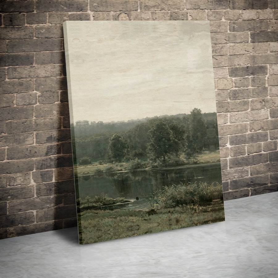 Vintage Landscape Canvas Print | Muted Tonalist Riverside Painting | Premium Gallery Wrapped Canvas | Modern Farmhouse Wall Decor Gift