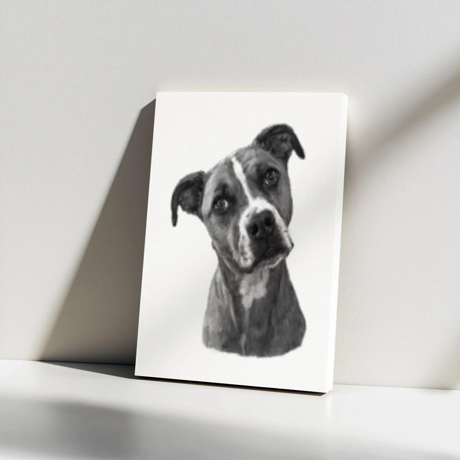 Pit Bull Portrait Canvas Art | Black and White Dog Sketch Print | 1.25 Inch Gallery Wrap | Unique Dog Lover Gift for Home Decor