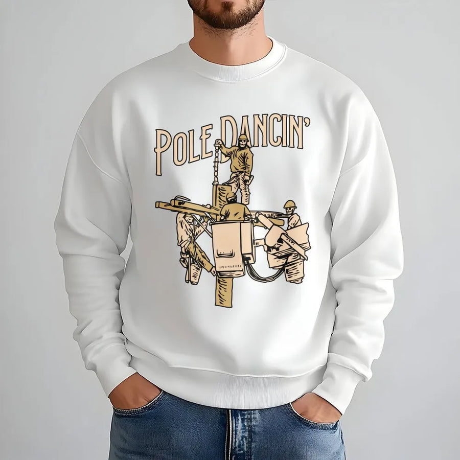 Pole Dancin’ Lineman Sweatshirt | Funny Utility Worker Graphic | Premium Cotton Blend Crewneck | Gift for Electrician or Power Line Worker