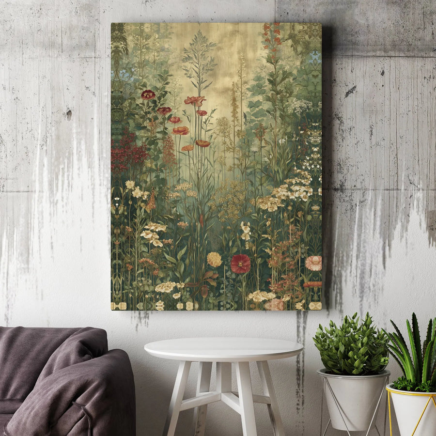 Vintage Wildflower Meadow Canvas Wall Art | Botanical Garden Print | Premium Gallery-Wrapped 1.25" Profile | Earthy Home Decor for Nature Lovers
