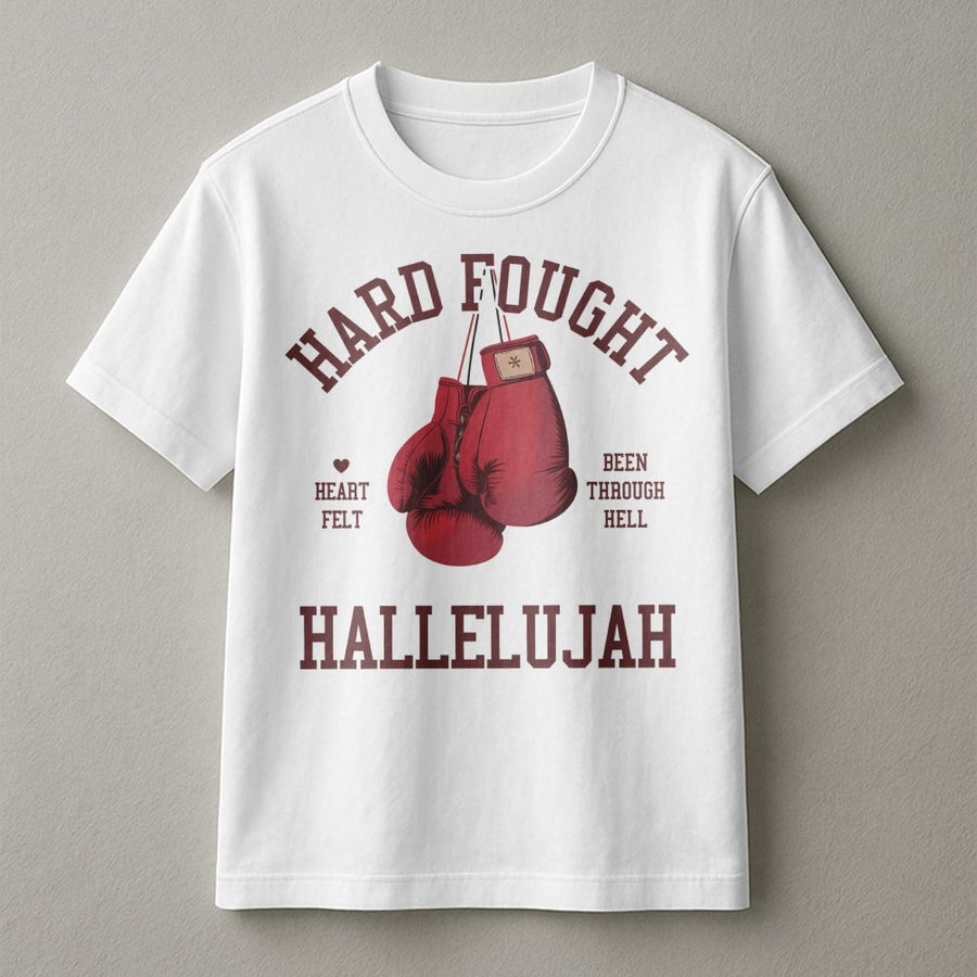 Hard Fought Hallelujah T-Shirt | Christian Boxing Faith Graphic Tee | Premium 100% Cotton | Religious Gift for Men and Women