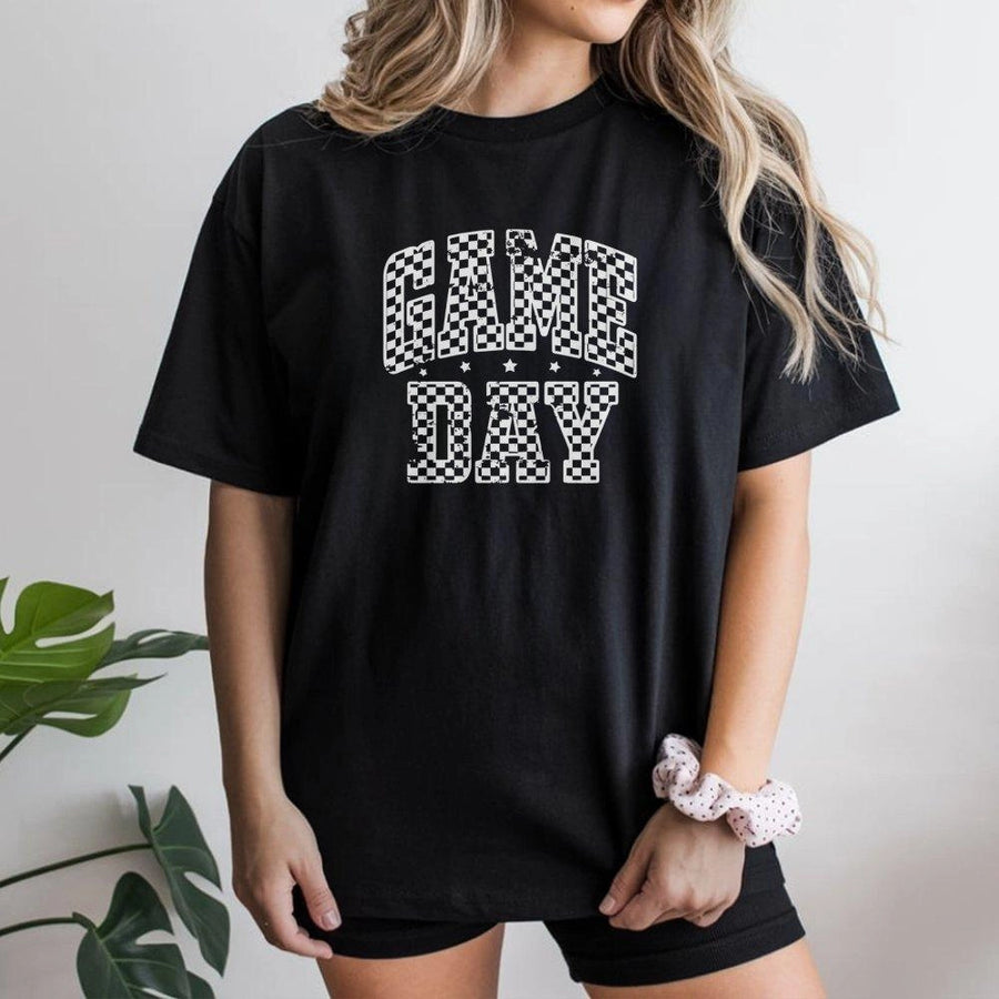 Game Day T-Shirt | Checkered Graphic Sports Print | 100% Premium Cotton Tee | Gift for Sports Mom & Fan