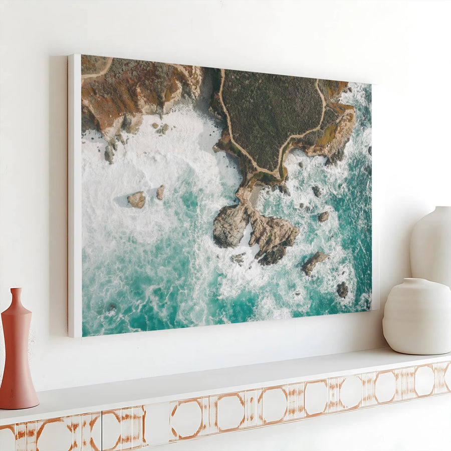 Coastal Wall Art Canvas Print | Aerial Ocean Photography with Crashing Waves | Premium Gallery Wrapped Canvas | Beach House Living Room Decor Gift