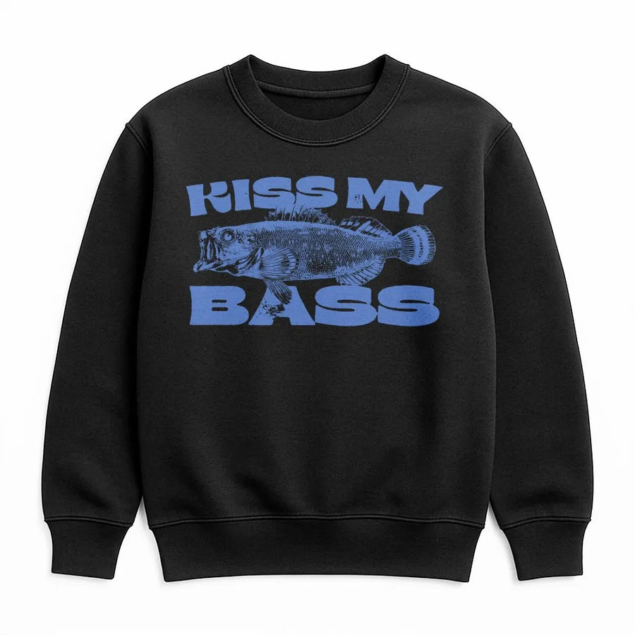 Kiss My Bass Fishing Sweatshirt | Funny Retro Fish Graphic Tee | Premium Soft Cotton | Gift for Fisherman Angler Dad