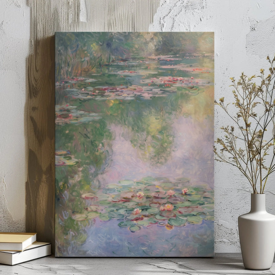 Claude Monet Water Lilies Canvas Wall Art | Impressionist Pond Oil Painting Print | Gallery Wrap 1.25 Inch Wood Frame | Classic Fine Art Decor for Living Room
