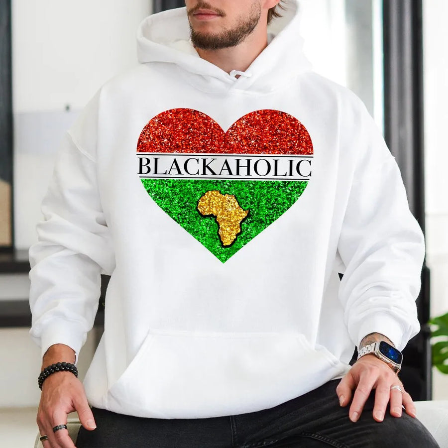Blackaholic Hoodie | Pan-African Heart Flag Design | Premium Cotton Blend | Gift for Black History Month & Empowerment Pride