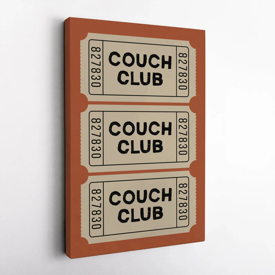 Couch Club Wall Art | Vintage Ticket Stub Graphic | Premium 1.25 Inch Canvas Print | Retro Home Decor Gift for Movie Lovers
