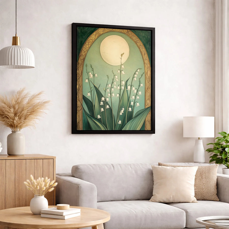 Lily of the Valley Canvas Wall Art | Botanical Moonlit Arch Print | Gallery Wrapped Floral Home Decor | Nature Lover Gift