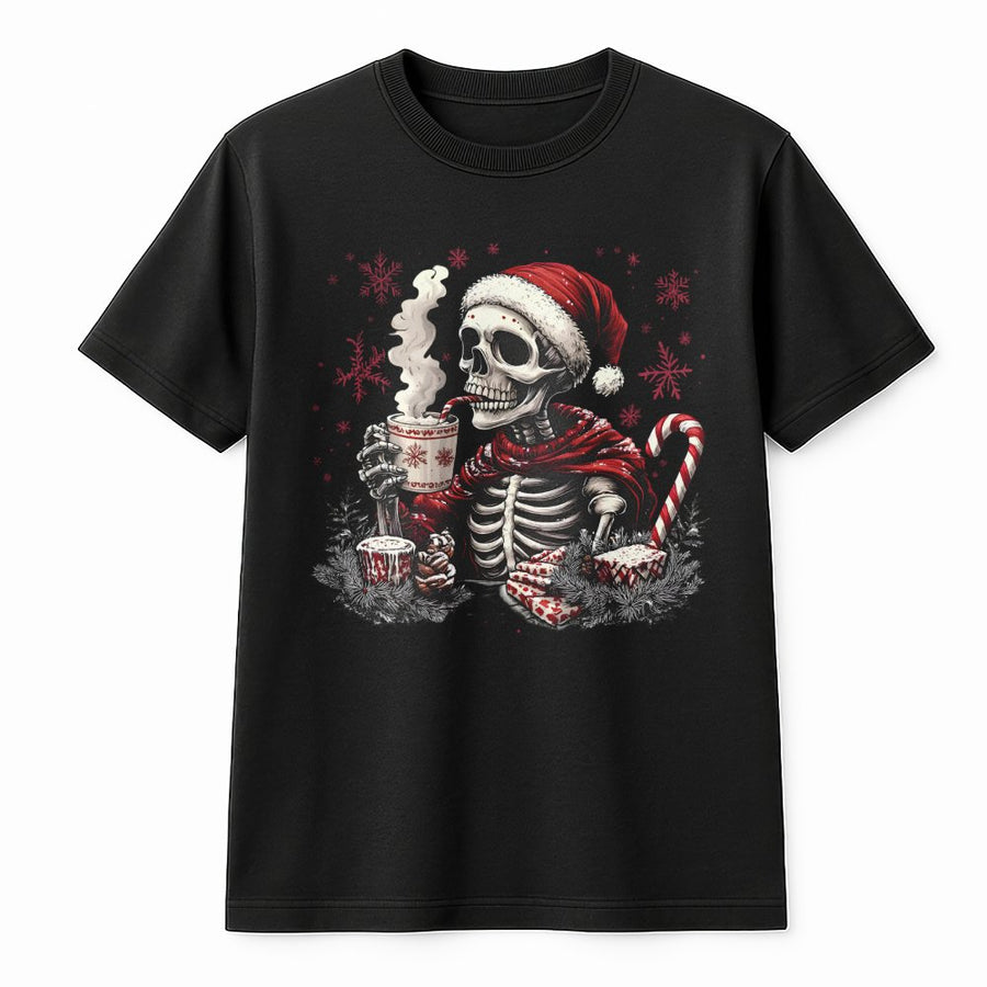 Skeleton Santa T-Shirt | Funny Christmas Graphic Tee | Premium 100% Cotton Holiday Apparel | Unique Gothic Xmas Gift for Men and Women