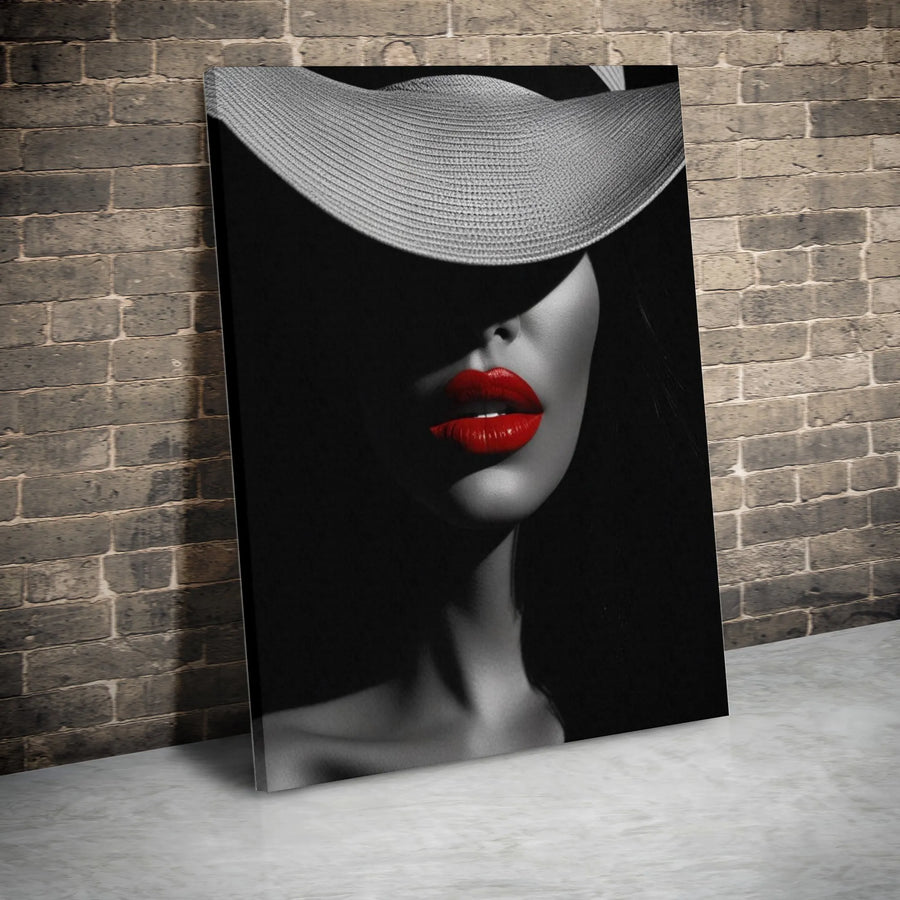 Noir Fashion Canvas Art | Woman with Red Lips Print | Premium Gallery Wrapped Canvas | Modern Bedroom Wall Decor Gift