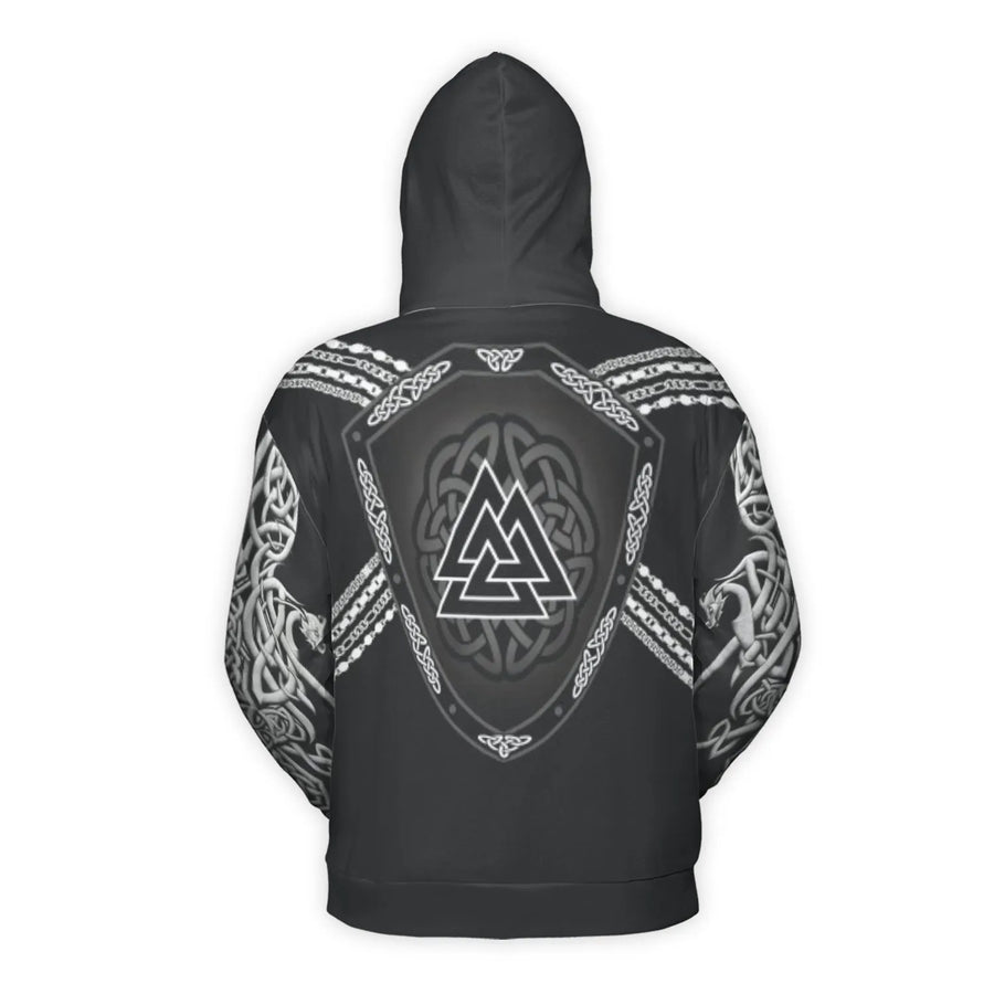 Viking Fenrir Wolf Hoodie | Norse Mythology Valknut Celtic Knot | Premium 3D Graphic Pullover | Gift for Mythology Lovers & Pagan Men Women