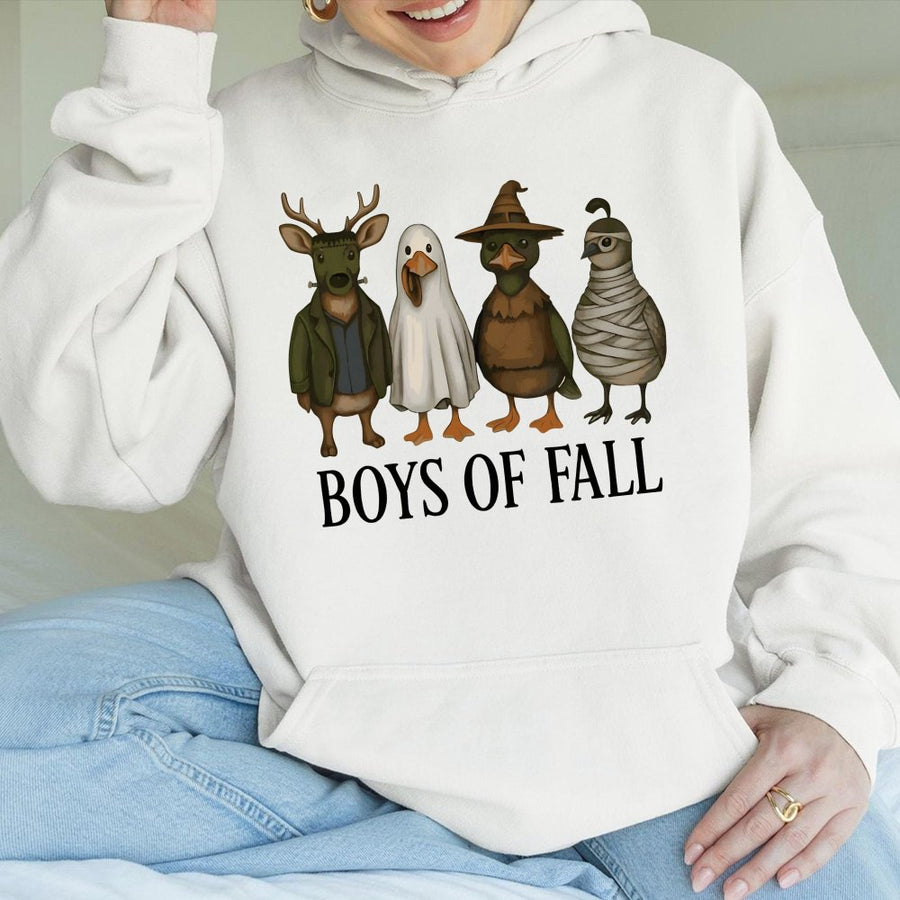 Boys Of Fall Halloween Hoodie | Funny Duck Hunter Costume Graphic | Soft Cotton-Poly Premium Sweatshirt | Fall Gift For Hunters And Outdoor Lovers