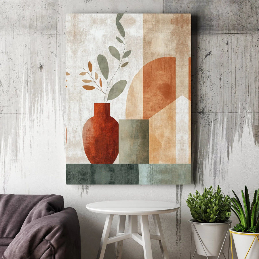 Boho Abstract Canvas Wall Art | Geometric Botanical Vase Print | Premium Gallery Wrap Canvas | Modern Home Decor for Living Room Office