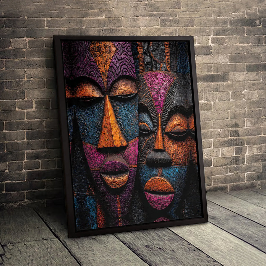 African Tribal Mask Wall Art | Colorful Abstract Textured Canvas Print | Premium Gallery Wrapped Decor | Modern Home Office Gift