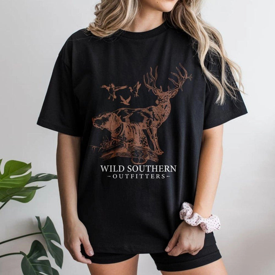 Hunting T-Shirt | Whitetail Deer and Dog Graphic | Premium Soft Cotton | Outdoorsman Gift for Hunters