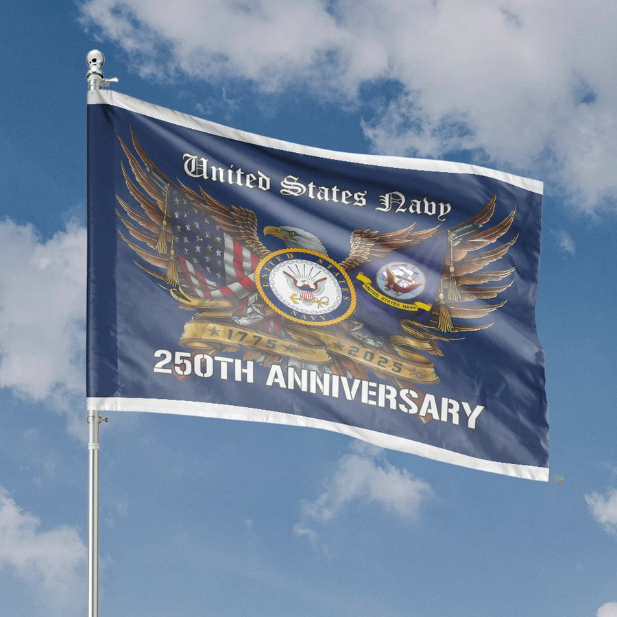 US Navy 250th Anniversary House Flag | 1775-2025 Military Commemorative Banner | Weather-Resistant Polyester | Patriotic Gift for Navy Veterans