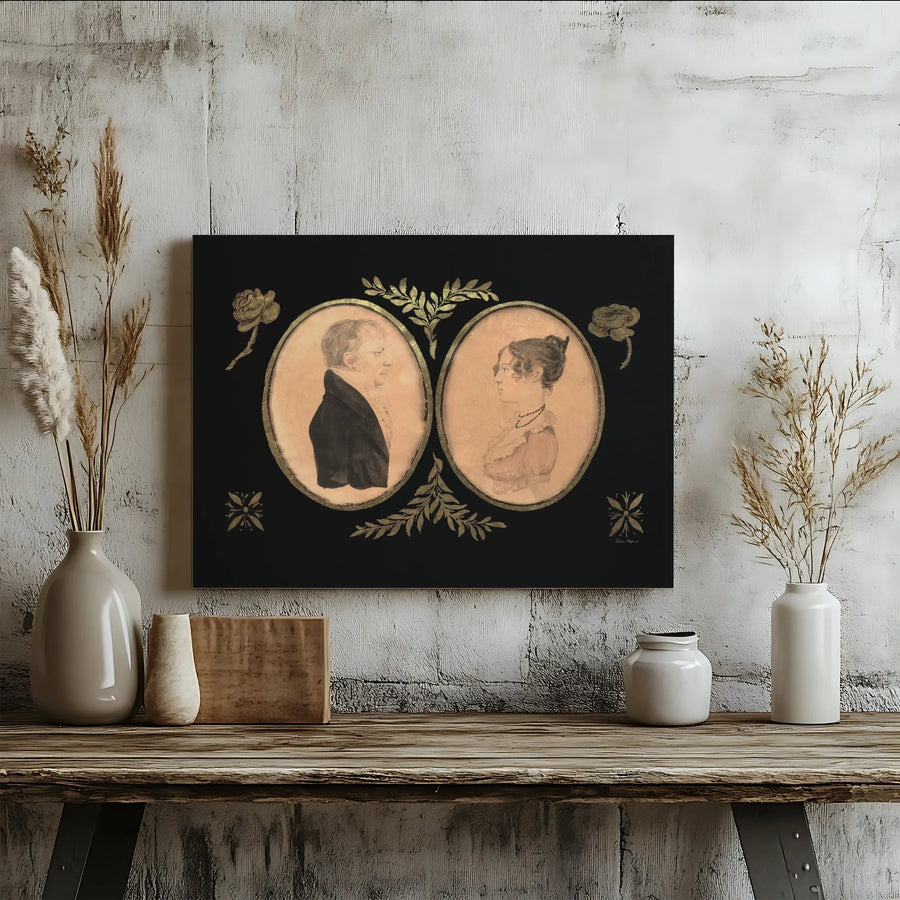 Vintage Couple Portrait Canvas | Regency Era Silhouette Wall Art | Premium Gold Leaf Gallery Print | Romantic Historical Home Decor Gift