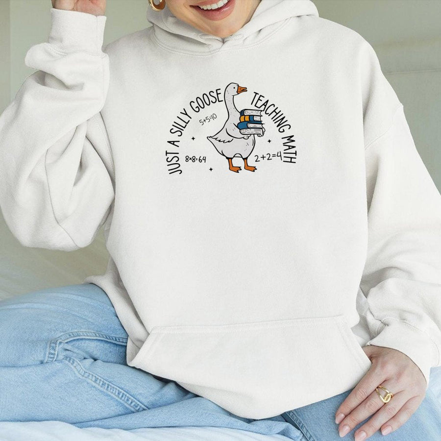 Math Teacher Hoodie | Silly Goose Funny Math Graphic Print | Premium Cotton-Poly Blend Sweatshirt | Unique Educator Appreciation Gift for Her
