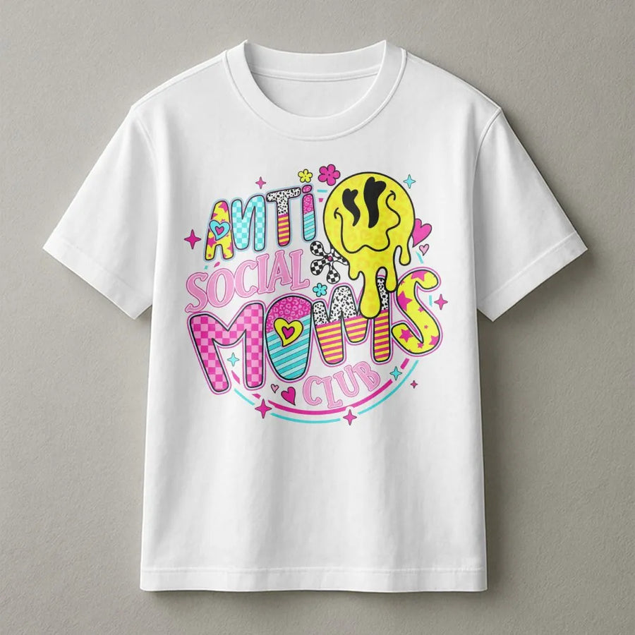 Anti Social Moms Club T-Shirt | Retro Groovy Aesthetic Graphic | Premium Soft Cotton Tee | Funny Gift for Mom, Mother's Day 2026, New Mom Life