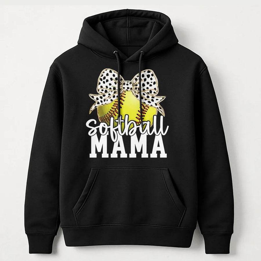Softball Mama Hoodie | Retro Coquette Bow Graphic | Premium Cotton-Poly Blend | Game Day Baseball Mom Gift