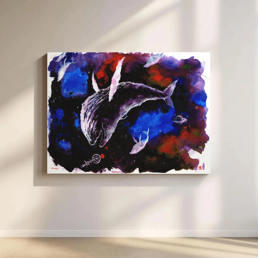 Space Whale Galaxy Canvas Art | Cosmic Watercolor Wall Decor | Premium Gallery Wrap Print | Unique Gift for Astronomy Lovers