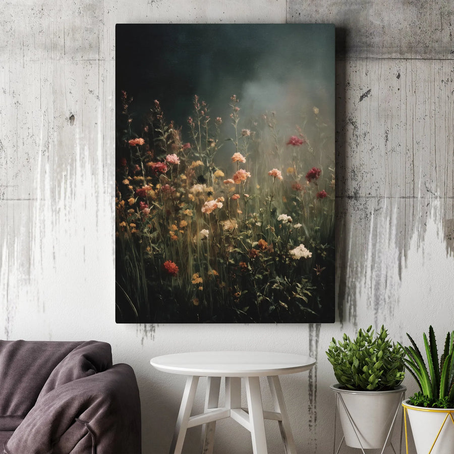 Vintage Wildflower Canvas Art | Dark Floral Moody Botanical Painting | Premium 1.25" Thick Gallery Wrap | Cottagecore Home Decor Gift