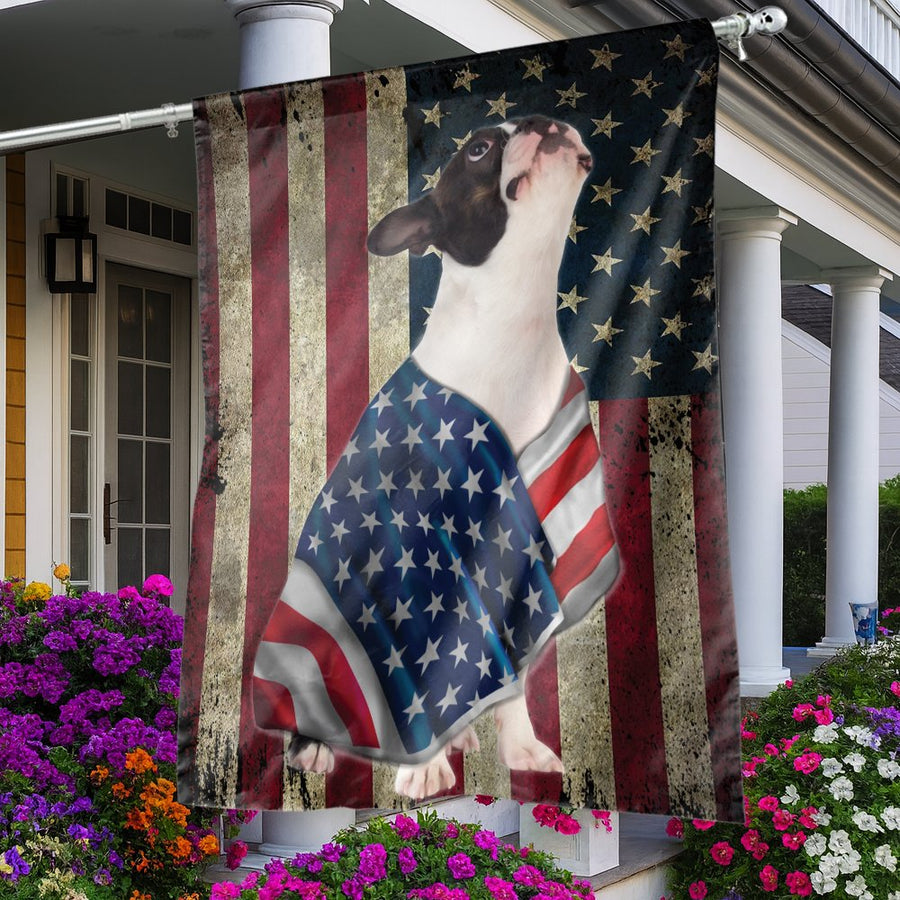 Boston Terrier American Flag Garden Flag | Patriotic Dog Garden Decor | Weather-Resistant Premium Polyester | Gift for Dog Lovers