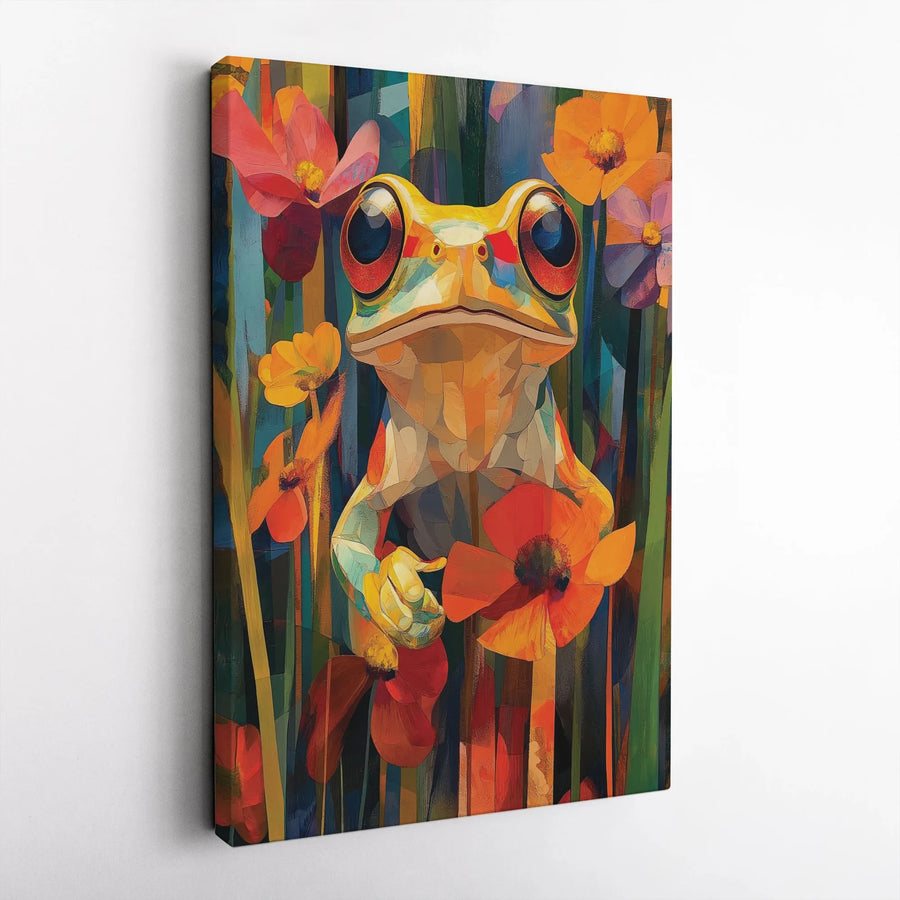 Colorful Frog Canvas Wall Art | Geometric Floral Wildlife Print | Premium Gallery Wrap Decor | Nature Inspired Gift for Animal Lovers