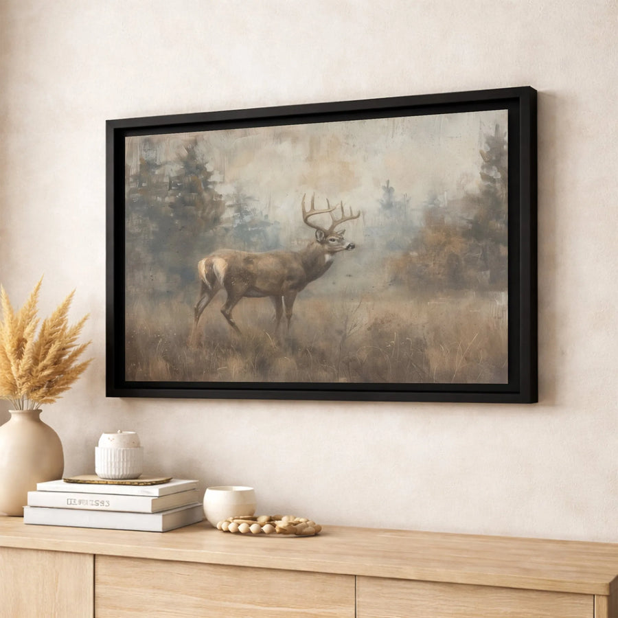 Whitetail Deer Canvas Wall Art | Impressionist Misty Forest Nature Print | Premium Gallery-Wrapped 1.25" Profile | Rustic Cabin Home Decor Gift