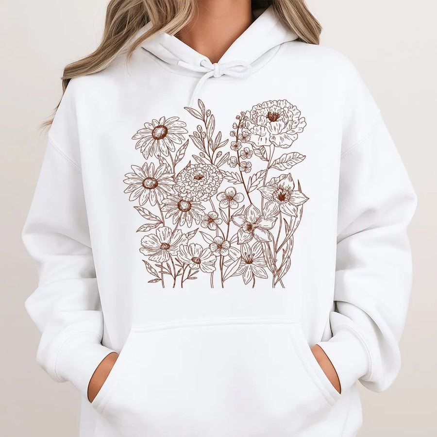 Wildflower Botanical Hoodie | Vintage Pressed Flower Graphic | Cozy Cotton Blend Pullover | Gift for Gardener & Plant Lover