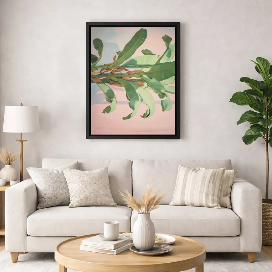 Tropical Banana Leaf Canvas Wall Art | Pink Sky Botanical Print | Premium Gallery-Wrapped Decor | Modern Living Room Home Gift