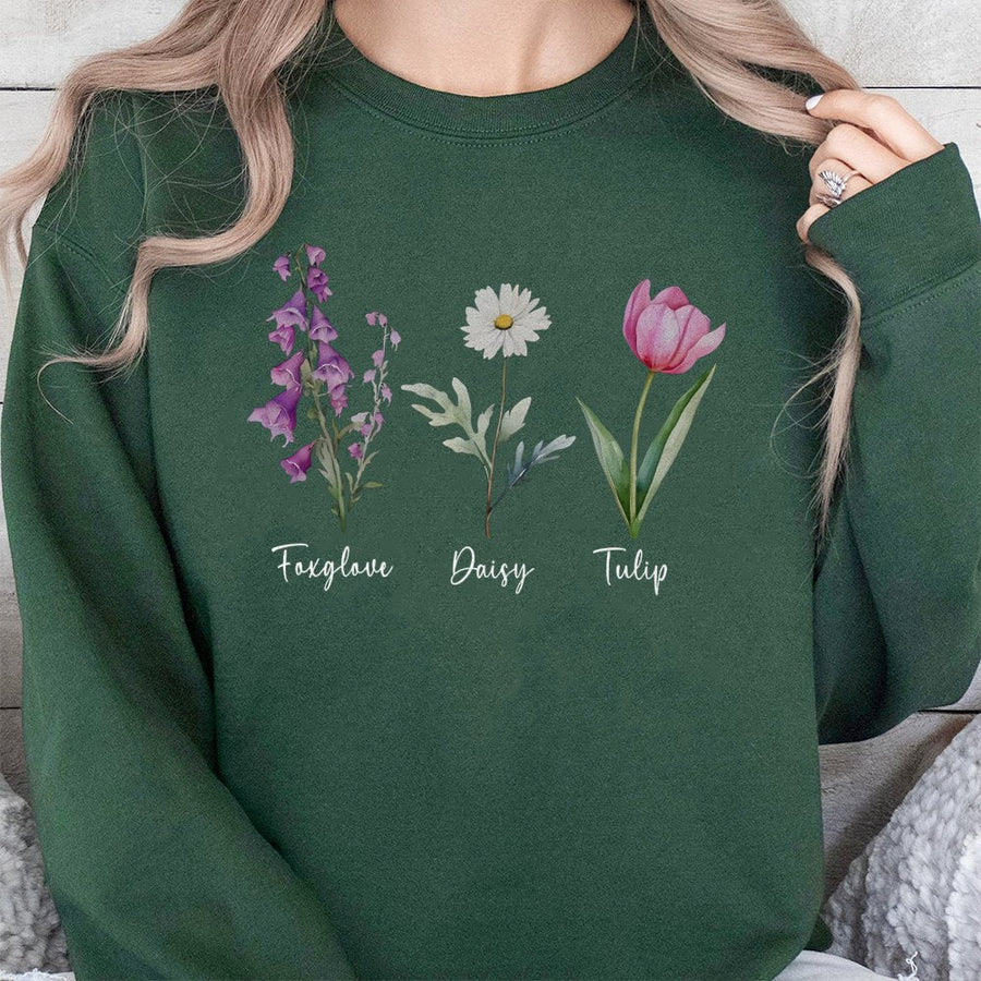 Floral Sweatshirt | Botanical Foxglove Daisy Tulip Print | Premium Cotton Blend Unisex Crewneck | Nature Lover Birthday Gift