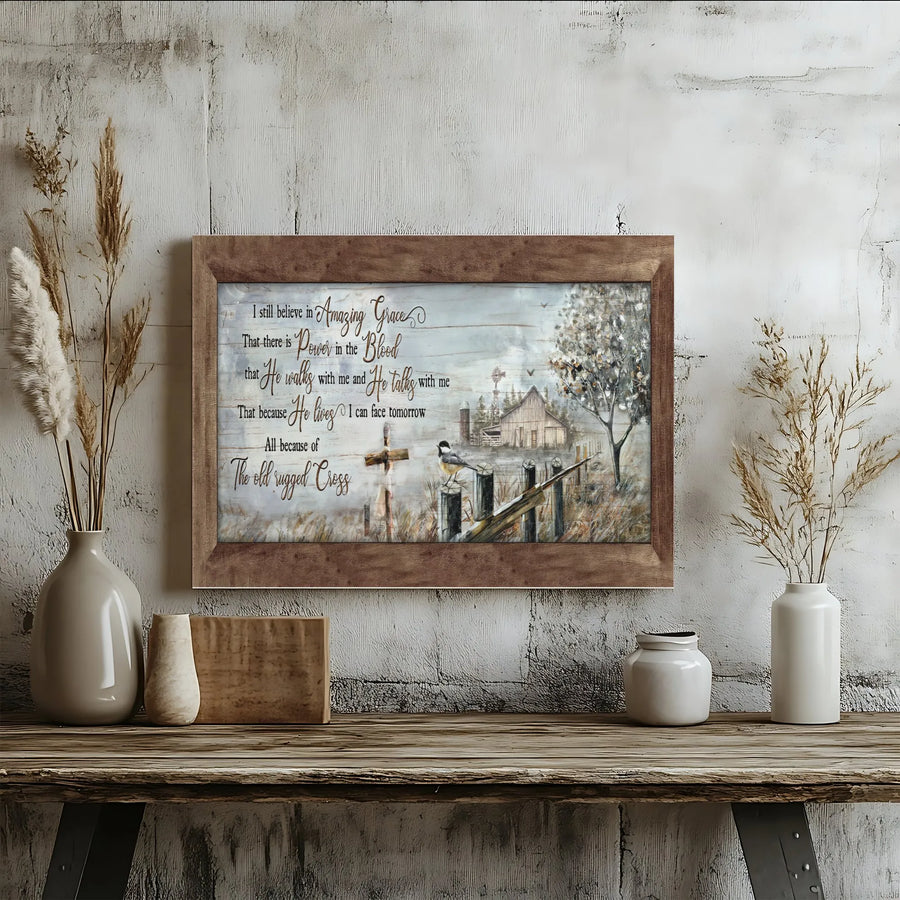 Amazing Grace Canvas Wall Art | Rustic Farmhouse Cross Print | Premium Fade-Resistant Gallery Wrap | Christian Home Decor Gift