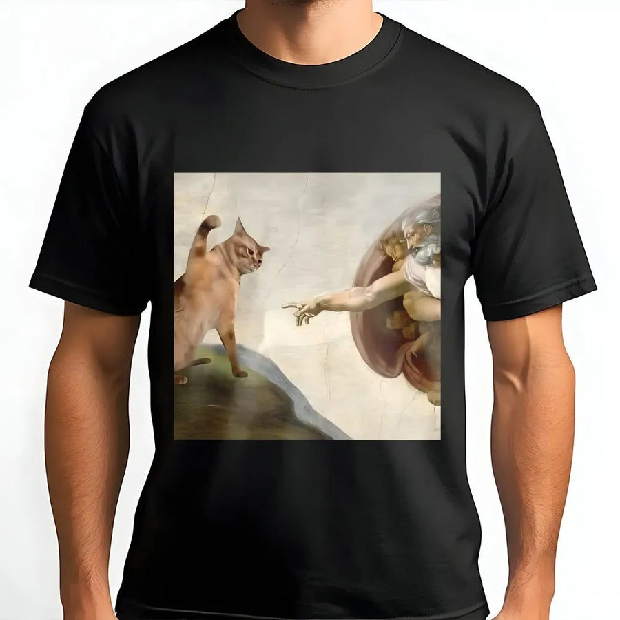 Creation of Adam Cat T-Shirt | Funny Renaissance Art Parody Graphic | Premium Cotton Unisex Tee | Unique Gift for Cat Lovers & Art Enthusiasts