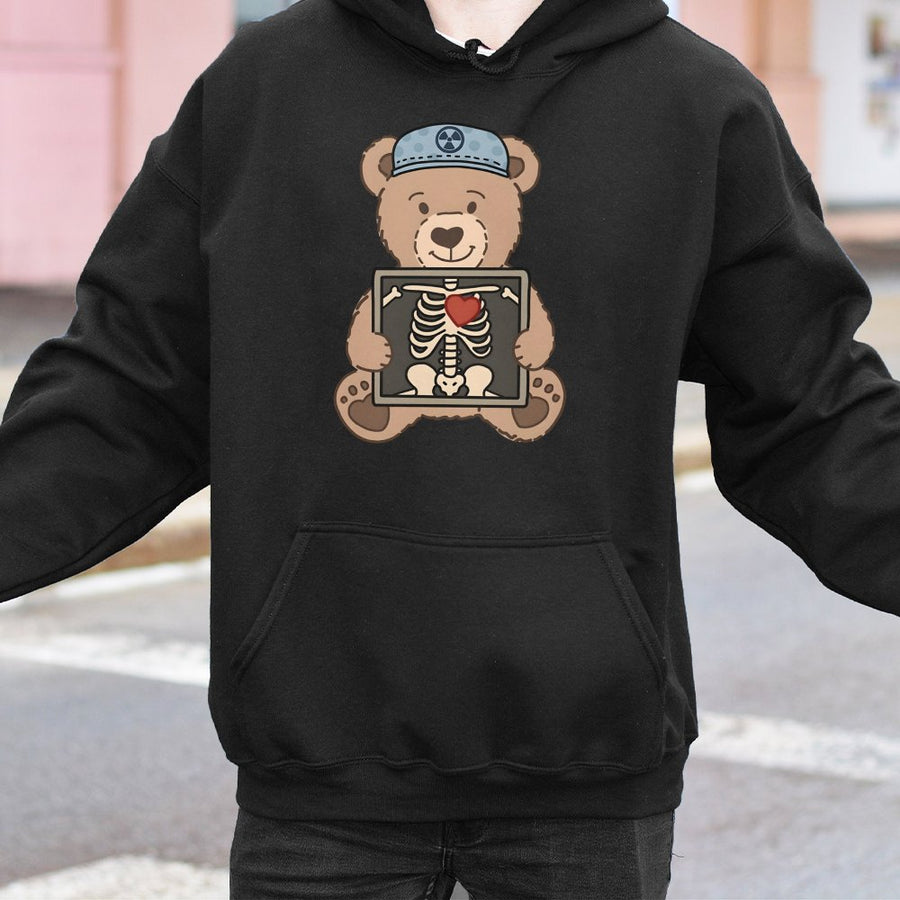 Radiology Teddy Bear Hoodie | Cute Medical X-Ray Graphic | Premium Cotton-Poly Blend | Gift for Radiologist, CT Tech & Healthcare Student