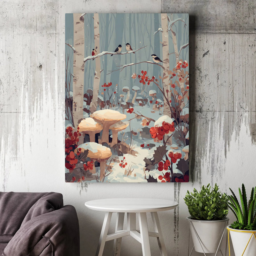 Winter Forest Canvas Art | Snowy Birch Tree Scene with Red Berries | Gallery-Quality 1.25" Profile | Cozy Woodland Home Decor Wall Print