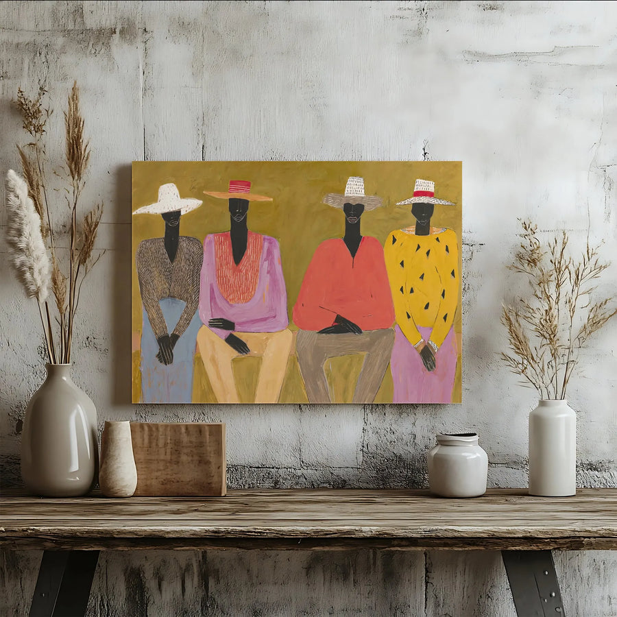 African American Wall Art | Abstract Figures Seated Painting | Premium Gallery Wrapped Canvas | Cultural Home Decor for Living Room