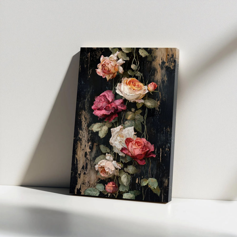 Vintage Rose Canvas Art | Dark Floral Painting Print | Premium Thick Gallery Wrapped Canvas | Romantic Home Decor Gift