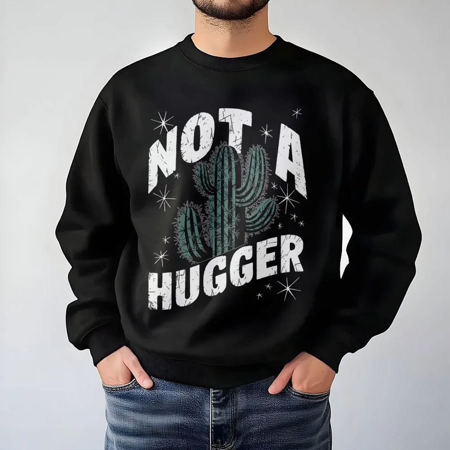 Not A Hugger Cactus Sweatshirt | Retro Desert Plant Graphic | Premium Cotton Blend Fleece | Funny Sarcastic Gift for Introverts